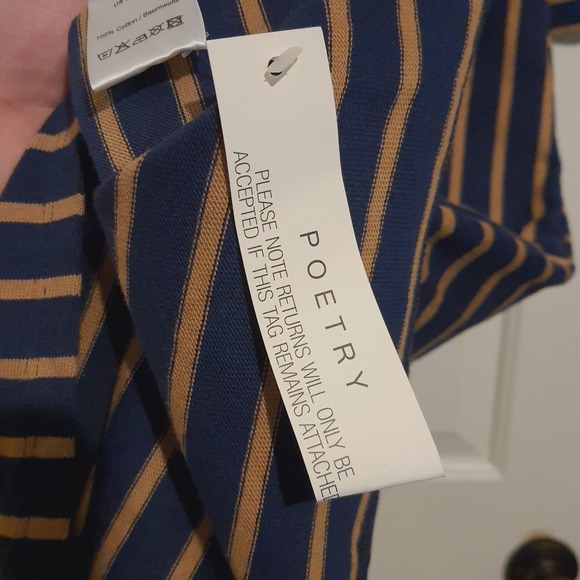 Poetry Dress Women Size US 18 Blue Tan Striped Faux Wrap Everyday NWT Cotton - Picture 4 of 7